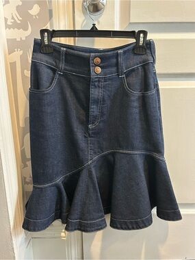 See By Chloe Dark Blue Denim Flair Skirt